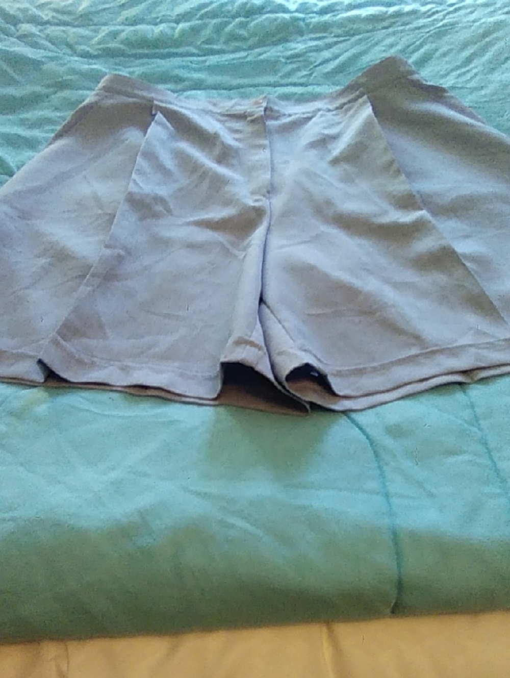 Jessica Light Gray/Blue Pleated High-Waist Shorts